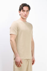 T-SHIRT GIROCOLLO SLUB EFFETTO LINO BEIGE