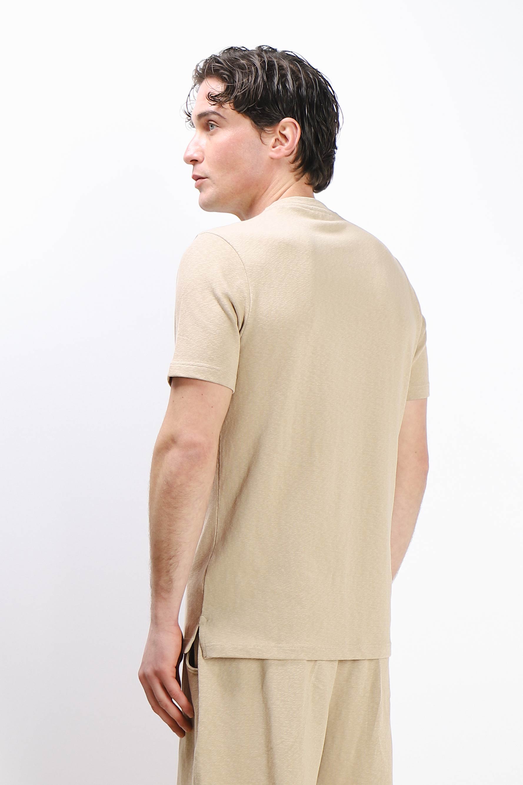 T-SHIRT GIROCOLLO SLUB EFFETTO LINO BEIGE