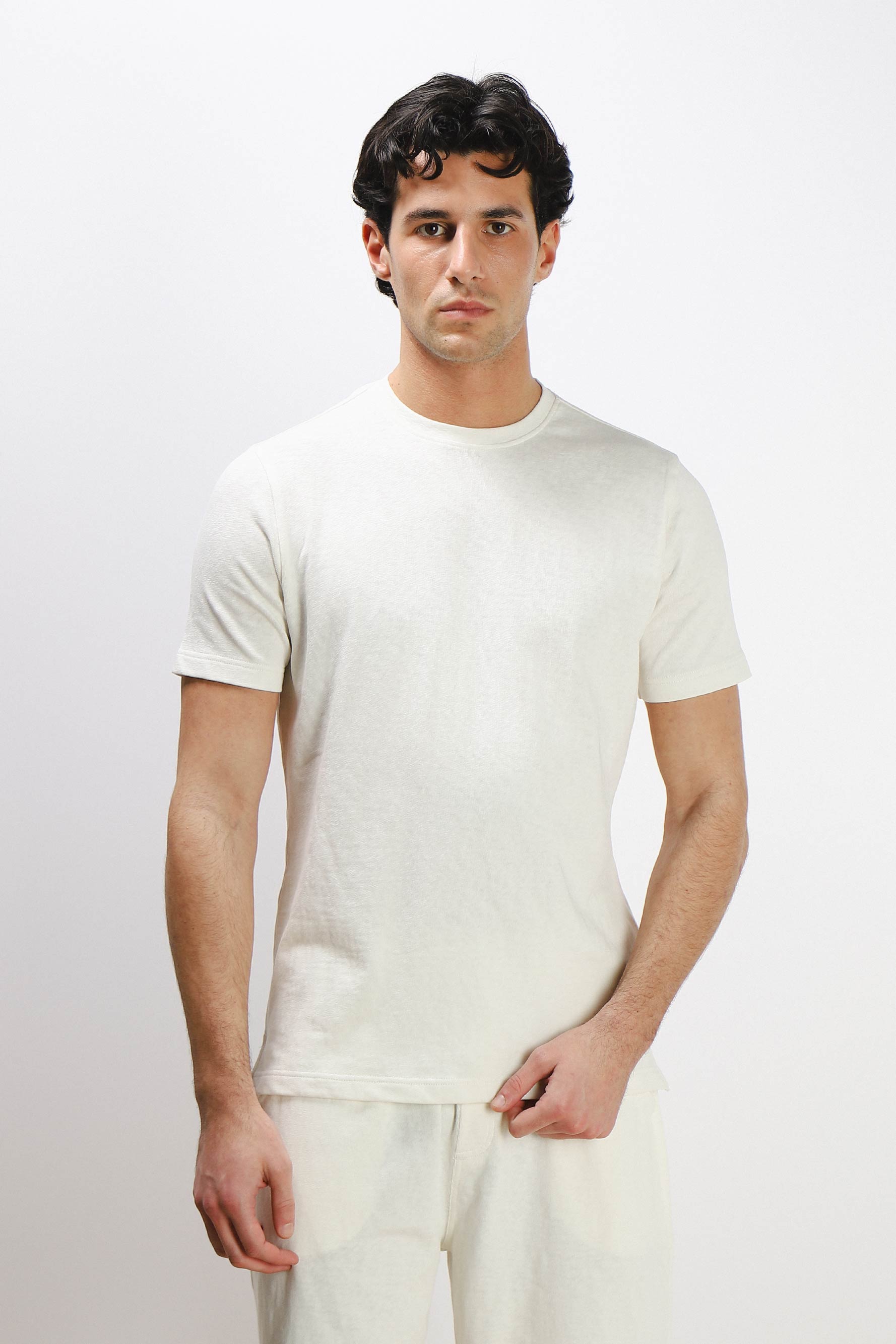 T-SHIRT GIROCOLLO SLUB EFFETTO LINO BIANCO