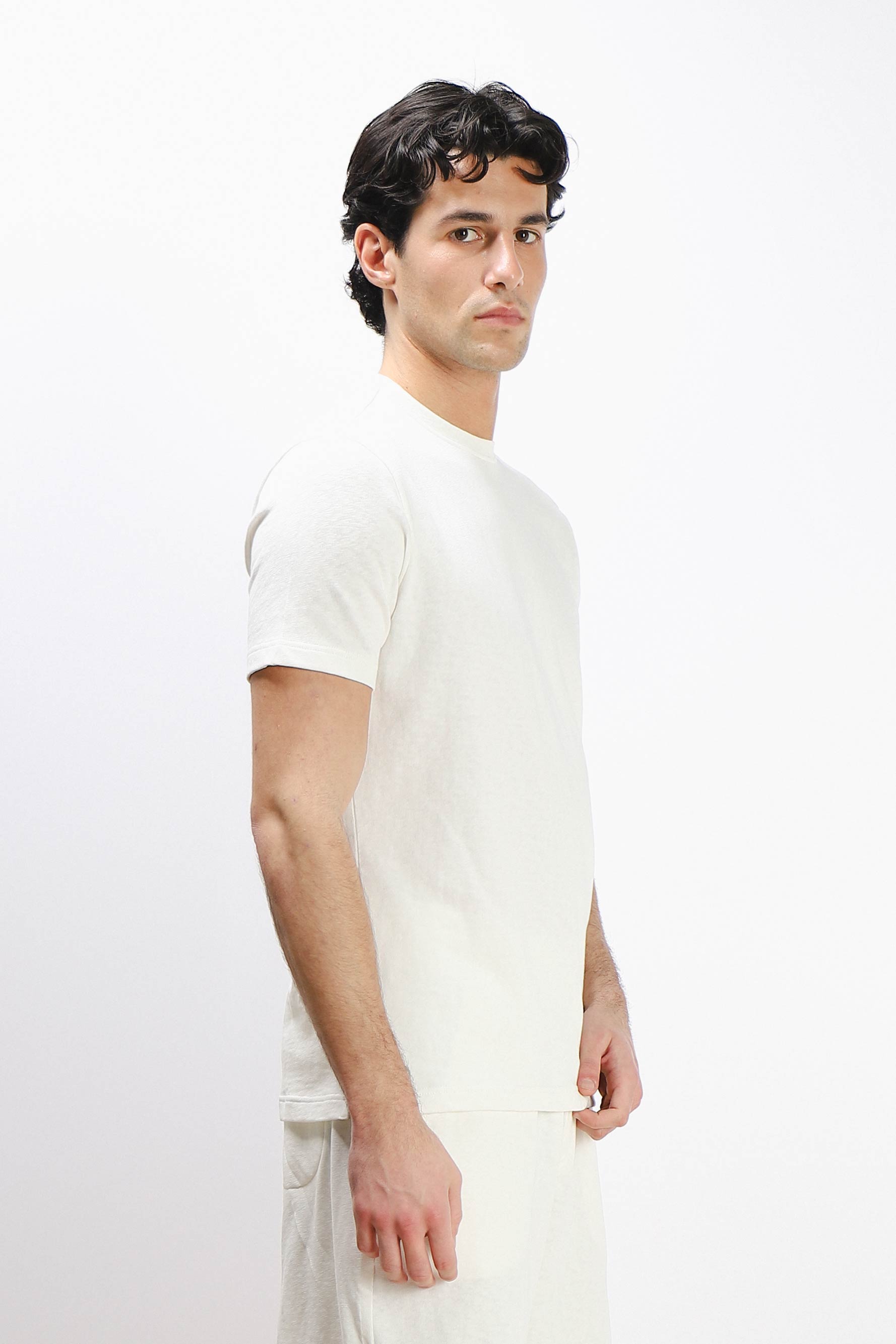T-SHIRT GIROCOLLO SLUB EFFETTO LINO BIANCO