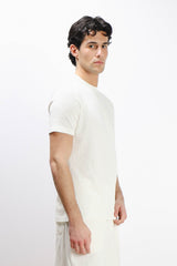 T-SHIRT GIROCOLLO SLUB EFFETTO LINO BIANCO
