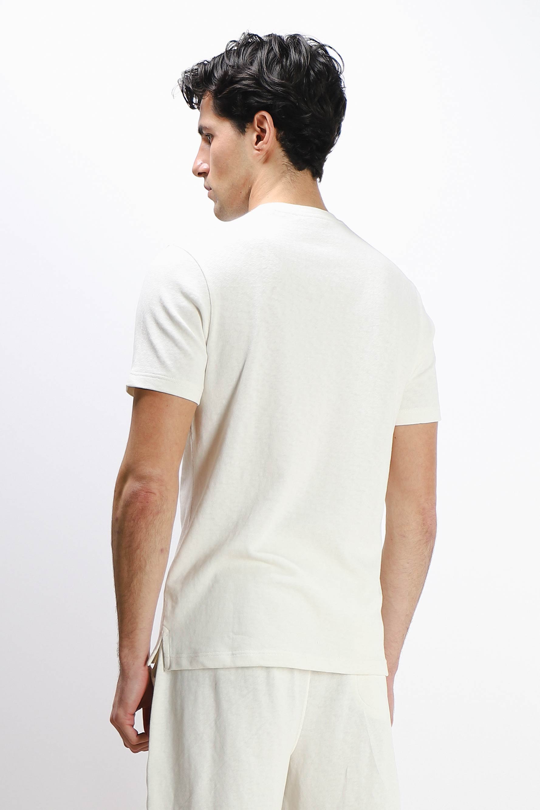 T-SHIRT GIROCOLLO SLUB EFFETTO LINO BIANCO