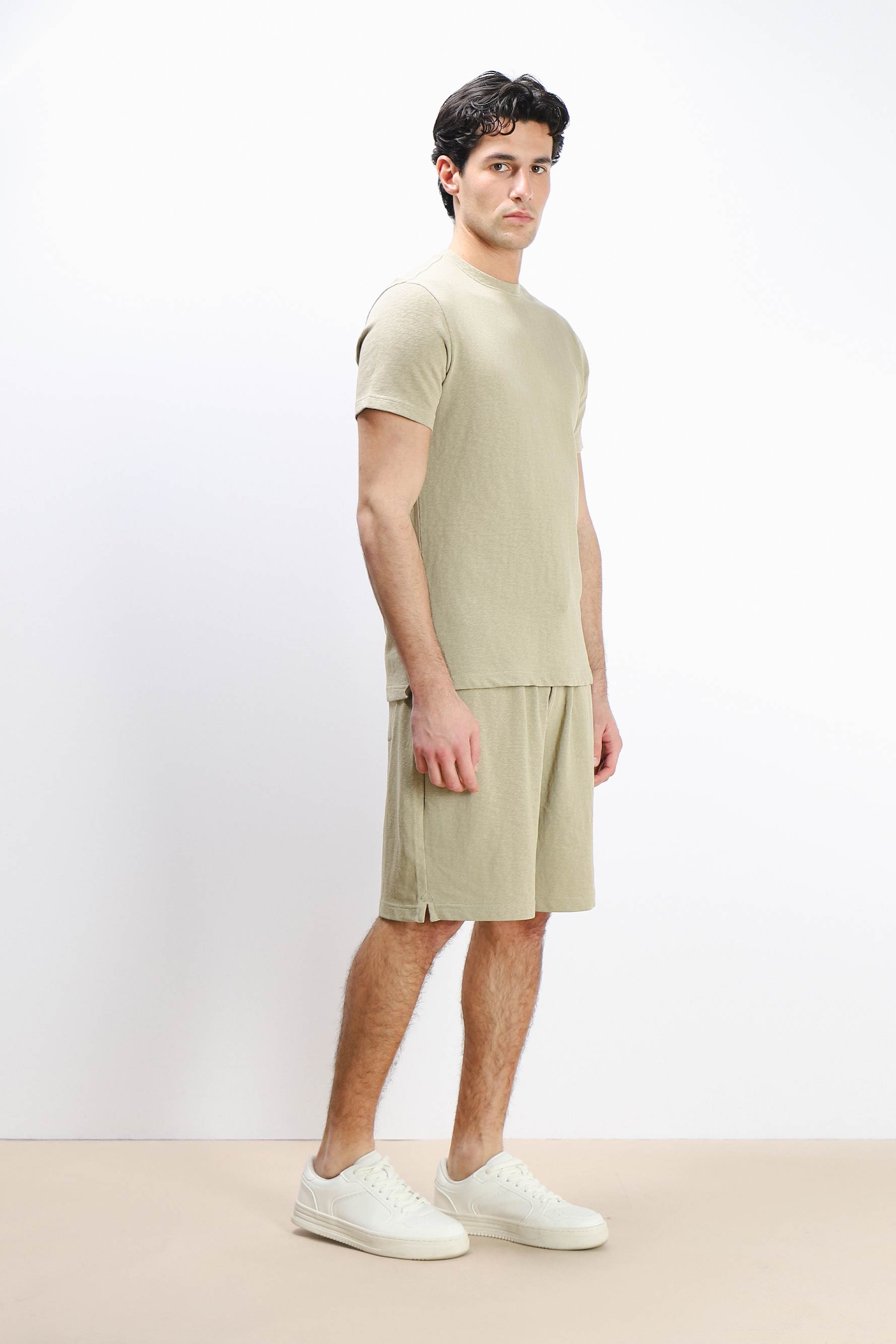 T-SHIRT GIROCOLLO SLUB EFFETTO LINO KAKI