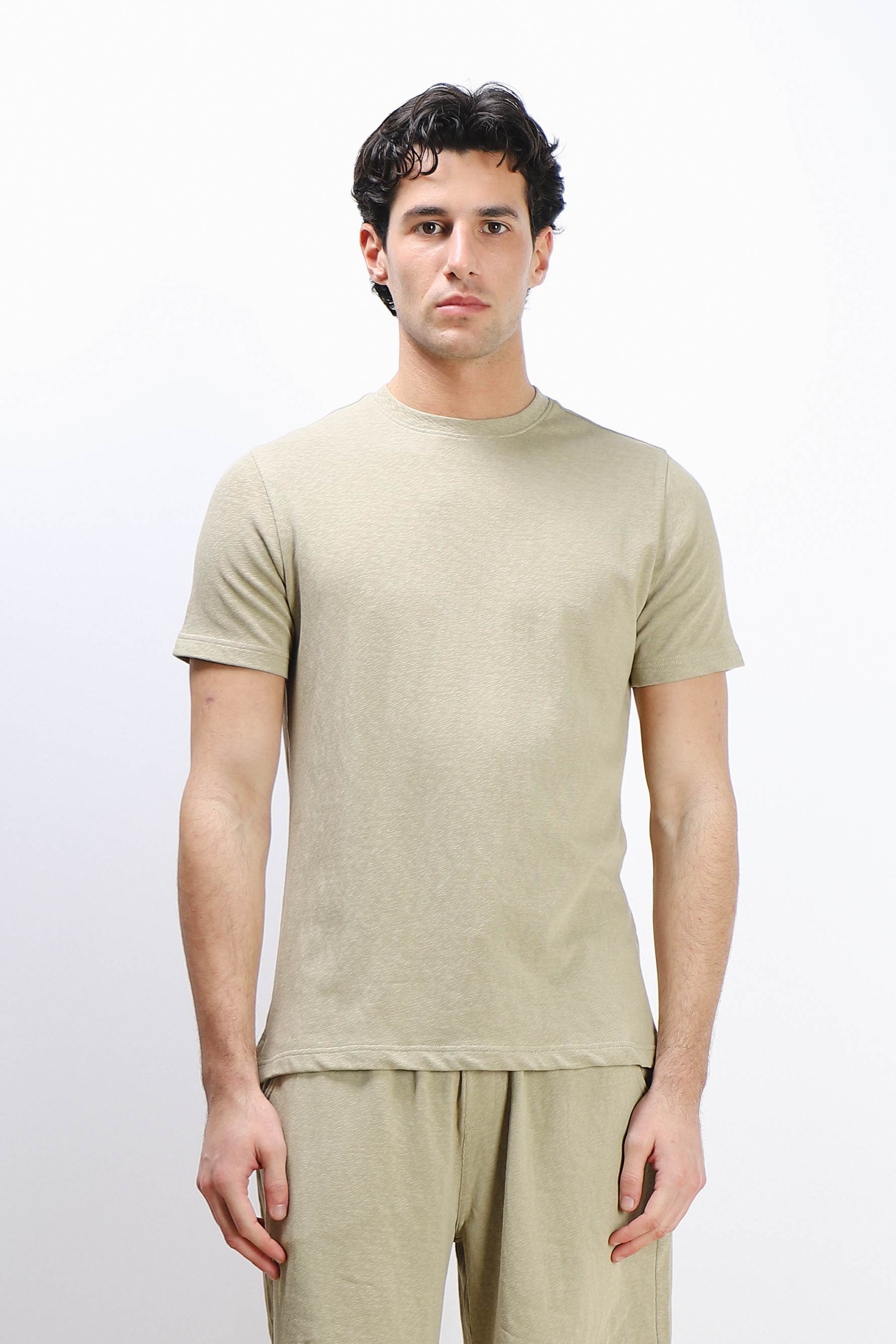 T-SHIRT GIROCOLLO SLUB EFFETTO LINO KAKI
