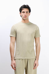 T-SHIRT GIROCOLLO SLUB EFFETTO LINO KAKI