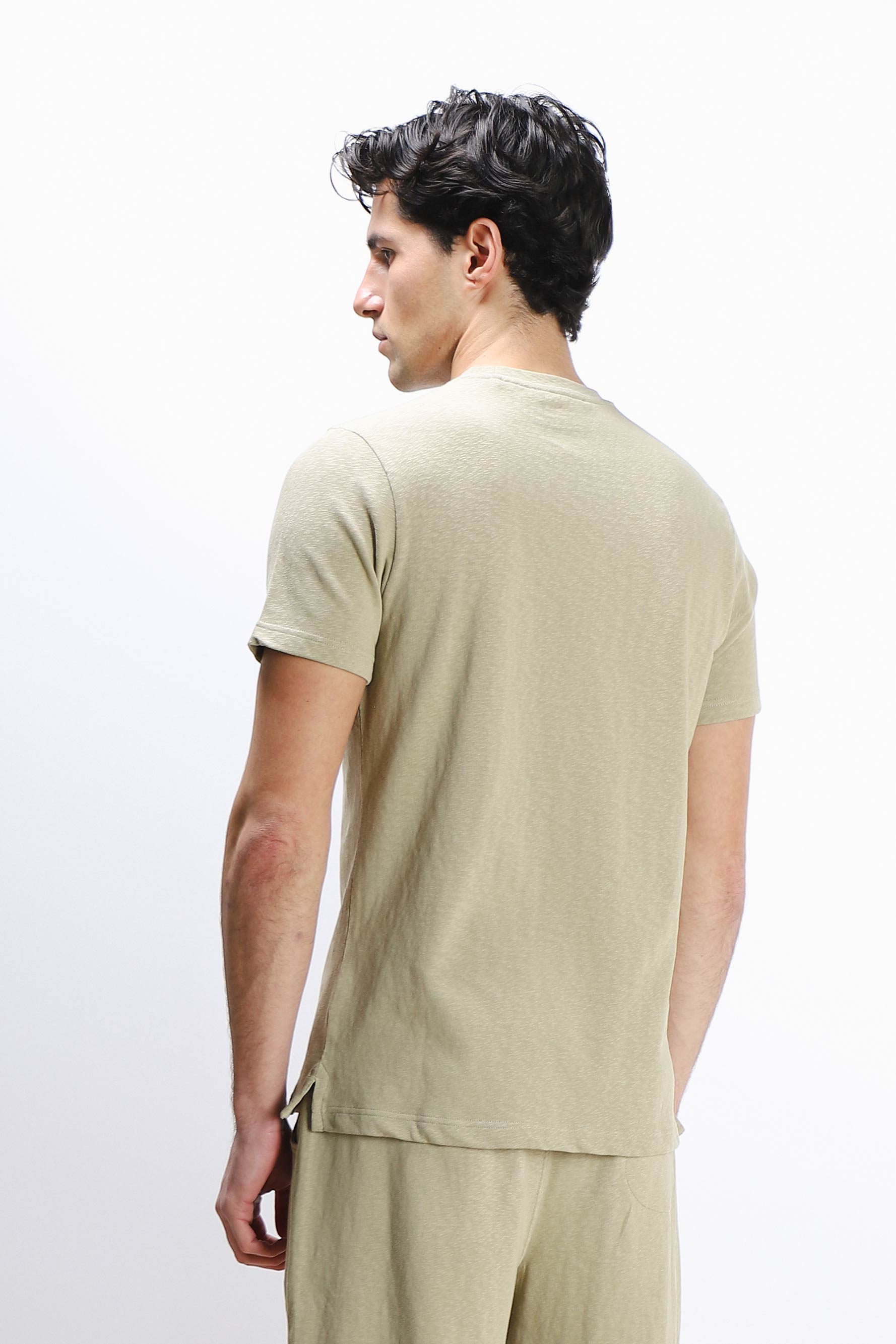T-SHIRT GIROCOLLO SLUB EFFETTO LINO KAKI