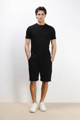 T-SHIRT GIROCOLLO SLUB EFFETTO LINO NERO