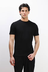 T-SHIRT GIROCOLLO SLUB EFFETTO LINO NERO