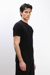 T-SHIRT GIROCOLLO SLUB EFFETTO LINO NERO
