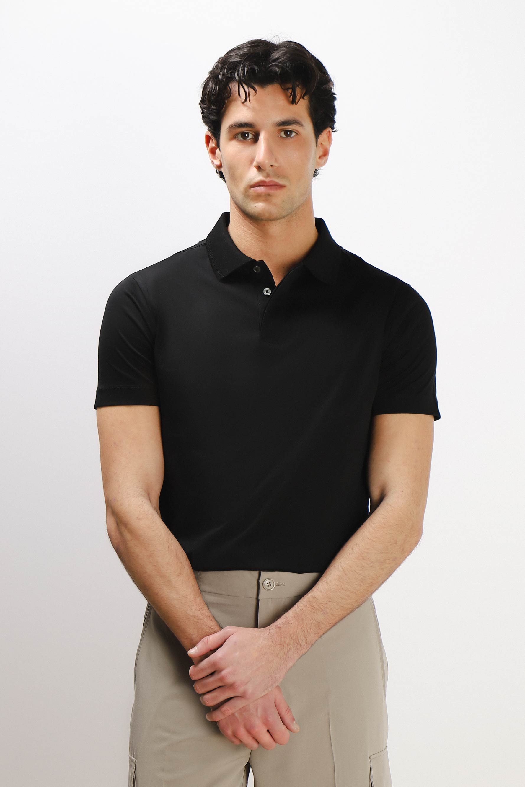 POLO IN COTONE MERCERIZZATO COLLO A CONTRASTO NERO