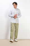 CAMICIA COLLO COREANO COTONE SLUB F AZZURRO