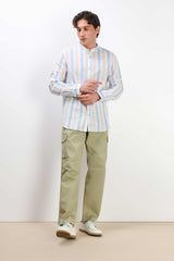 CAMICIA COLLO COREANO COTONE SLUB F AZZURRO