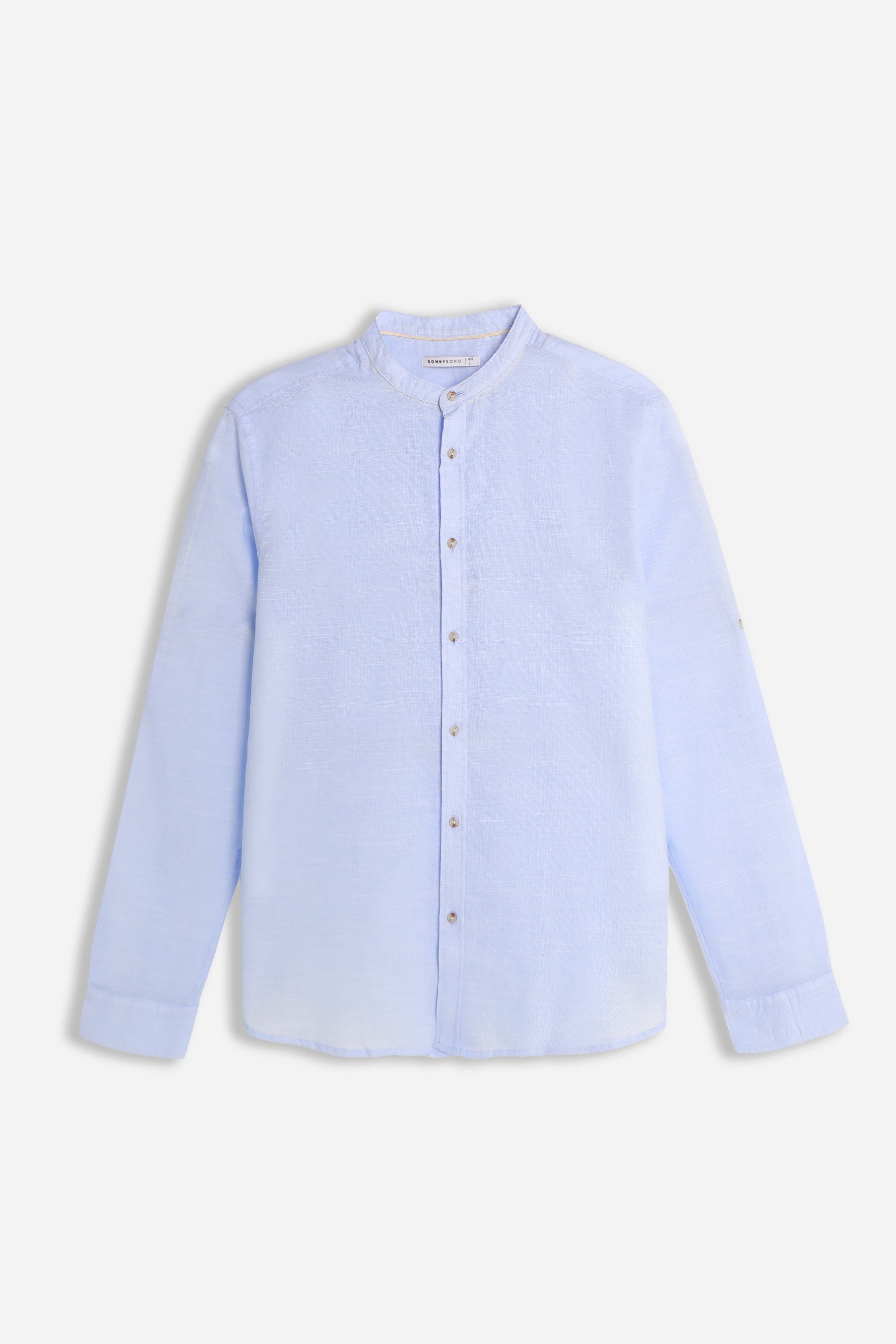 CAMICIA COLLO COREANO COTONE SLUB AZZURRO