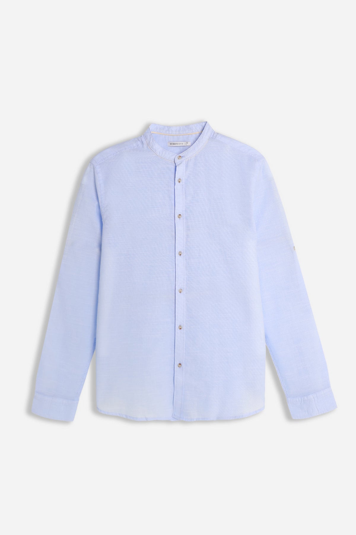 CAMICIA COLLO COREANO COTONE SLUB AZZURRO