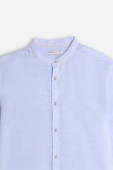 CAMICIA COLLO COREANO COTONE SLUB AZZURRO