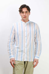 CAMICIA COLLO COREANO COTONE SLUB F AZZURRO
