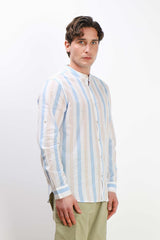 CAMICIA COLLO COREANO COTONE SLUB F AZZURRO