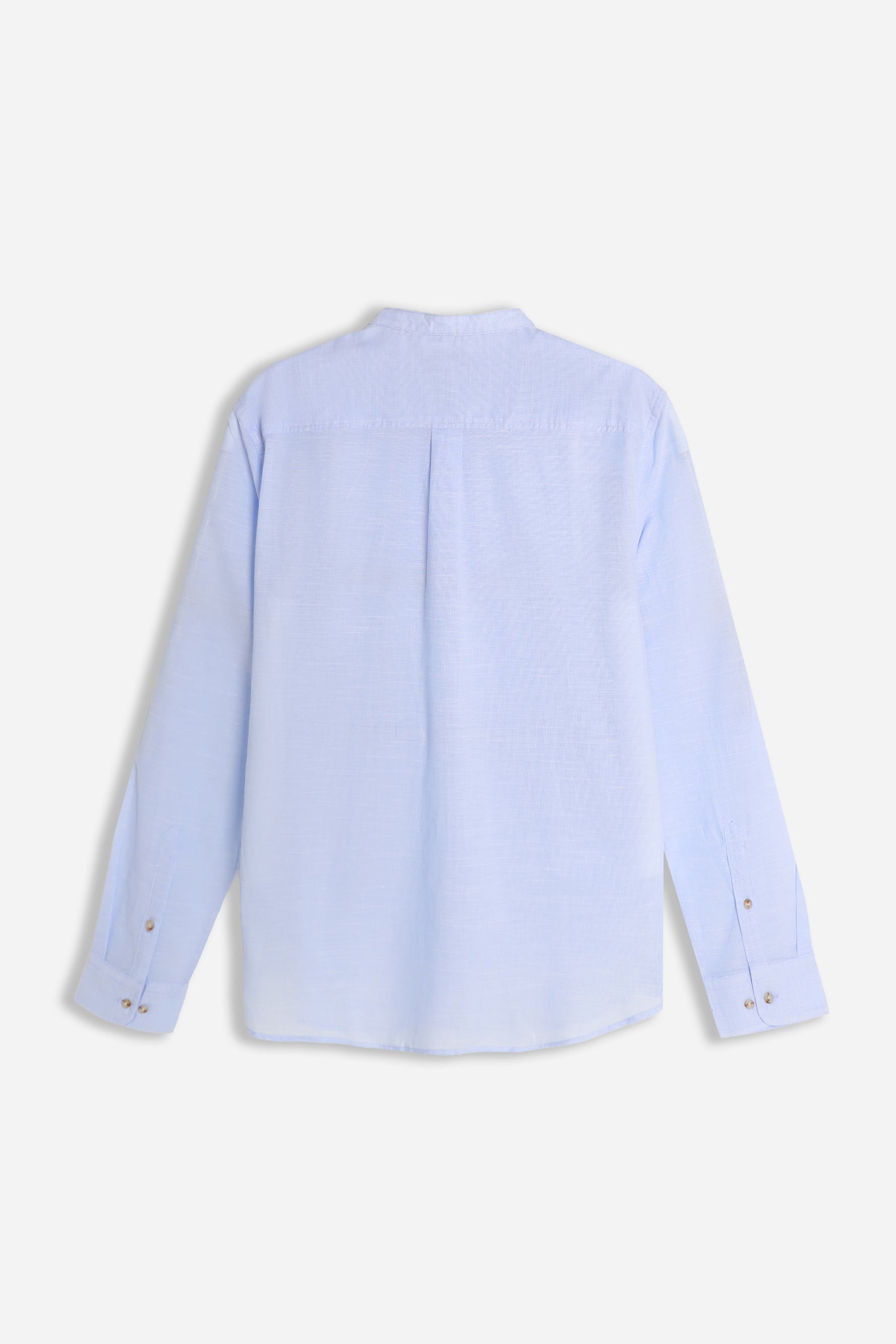 CAMICIA COLLO COREANO COTONE SLUB AZZURRO