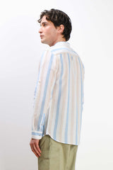 CAMICIA COLLO COREANO COTONE SLUB F AZZURRO