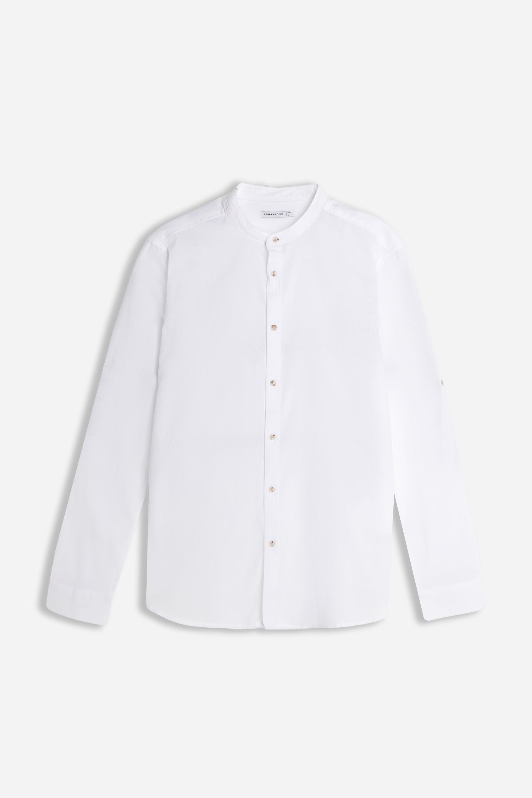 CAMICIA COLLO COREANO COTONE SLUB BIANCO