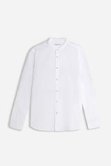 CAMICIA COLLO COREANO COTONE SLUB BIANCO