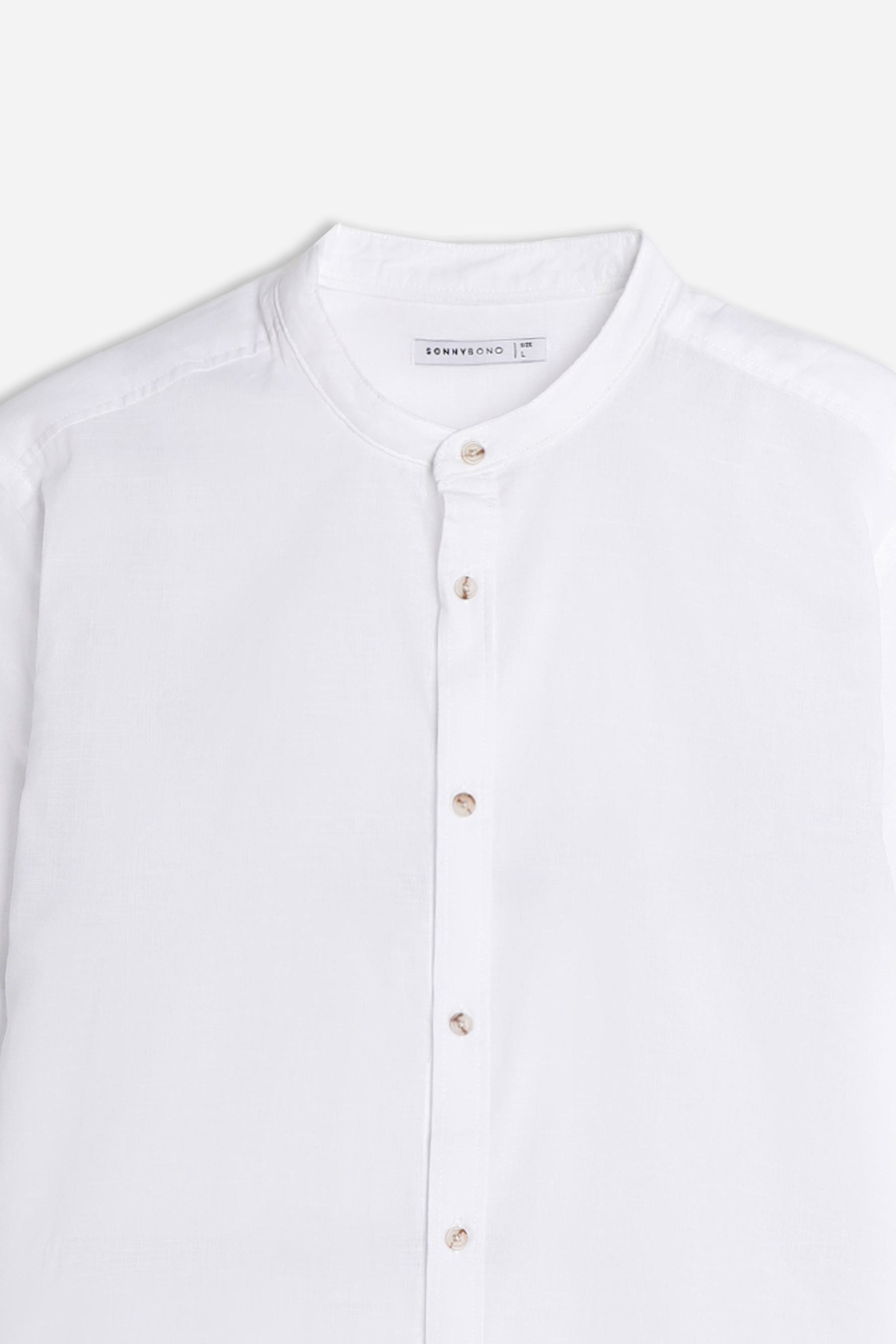 CAMICIA COLLO COREANO COTONE SLUB BIANCO