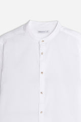 CAMICIA COLLO COREANO COTONE SLUB BIANCO