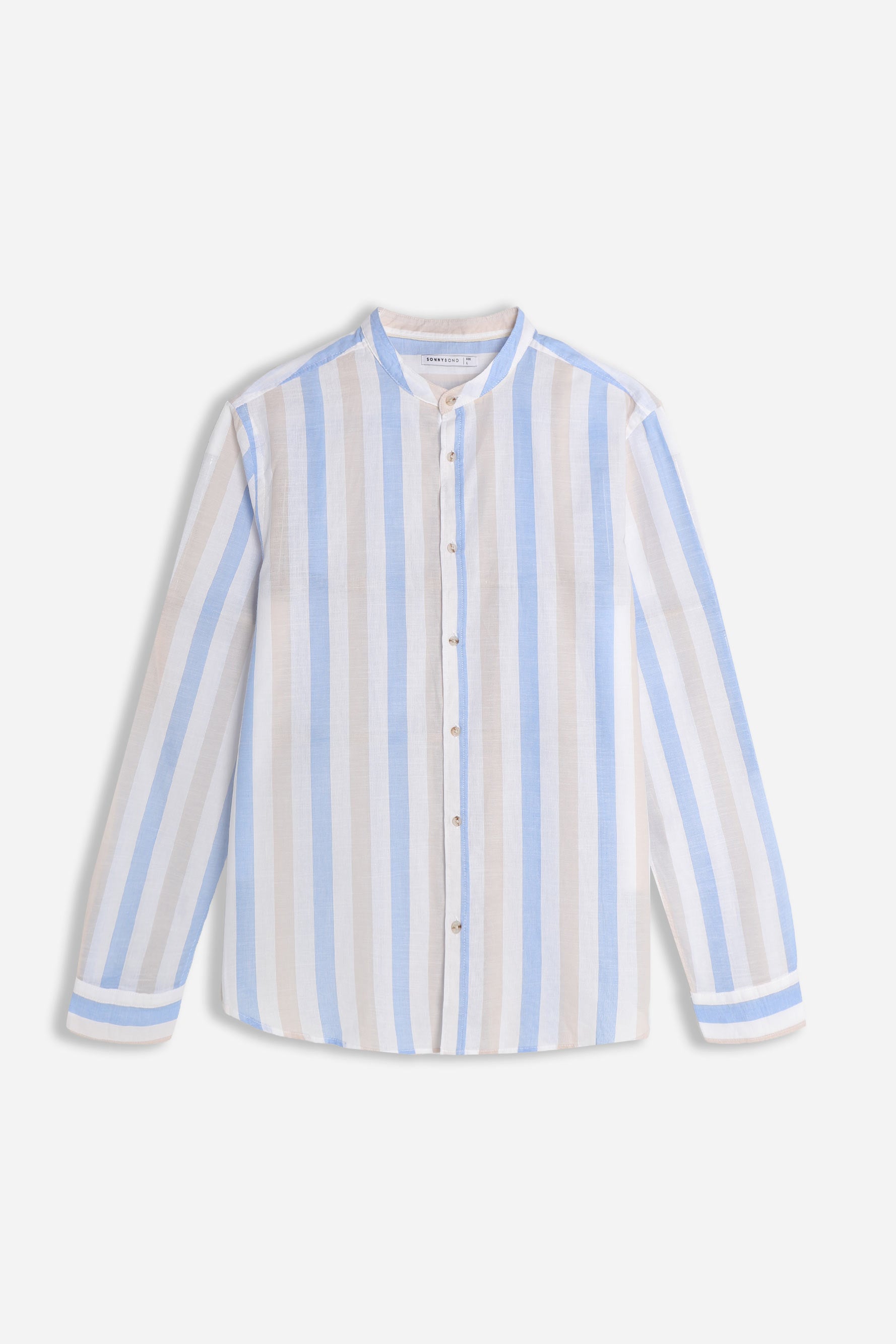 CAMICIA COLLO COREANO COTONE SLUB F AZZURRO