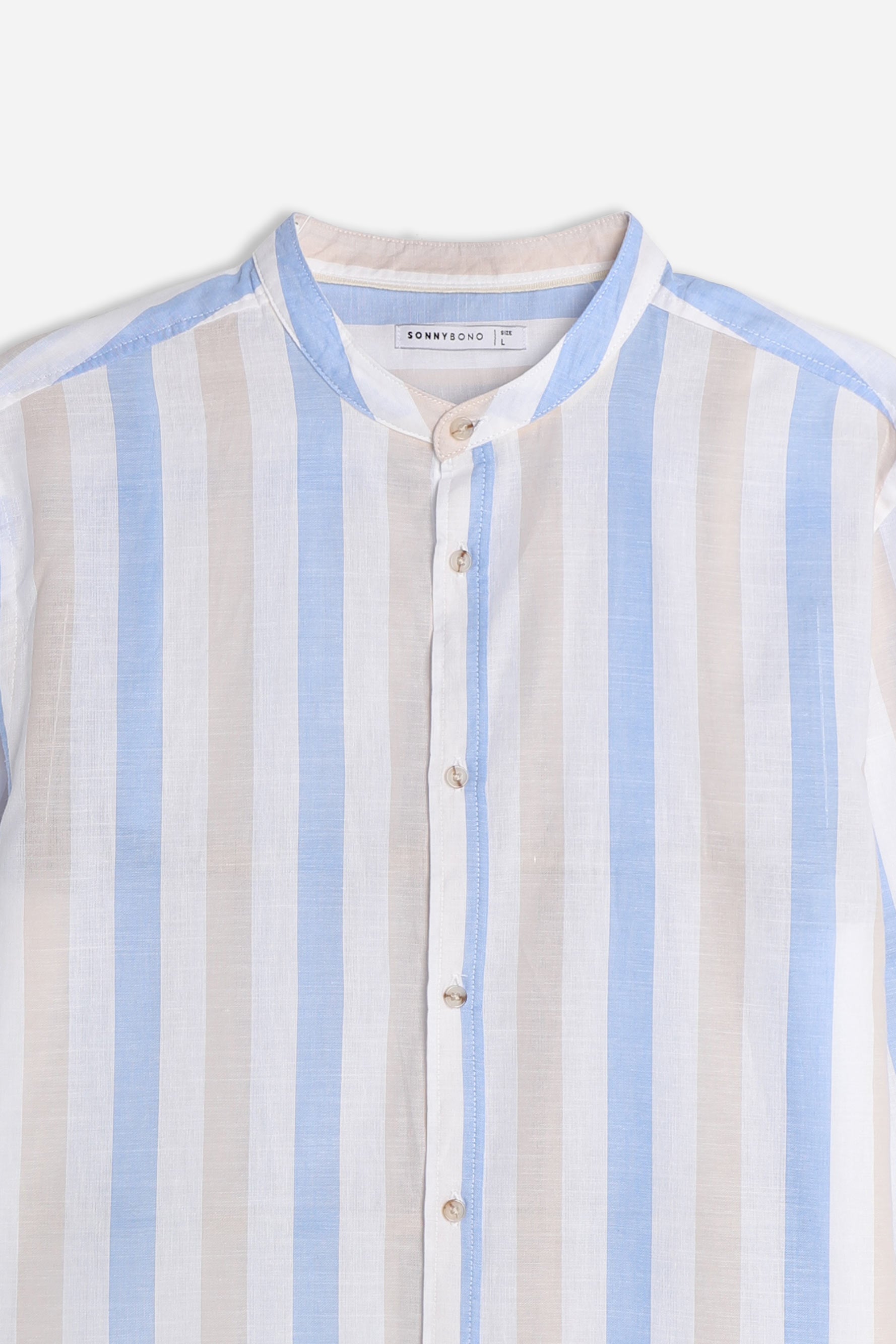 CAMICIA COLLO COREANO COTONE SLUB F AZZURRO