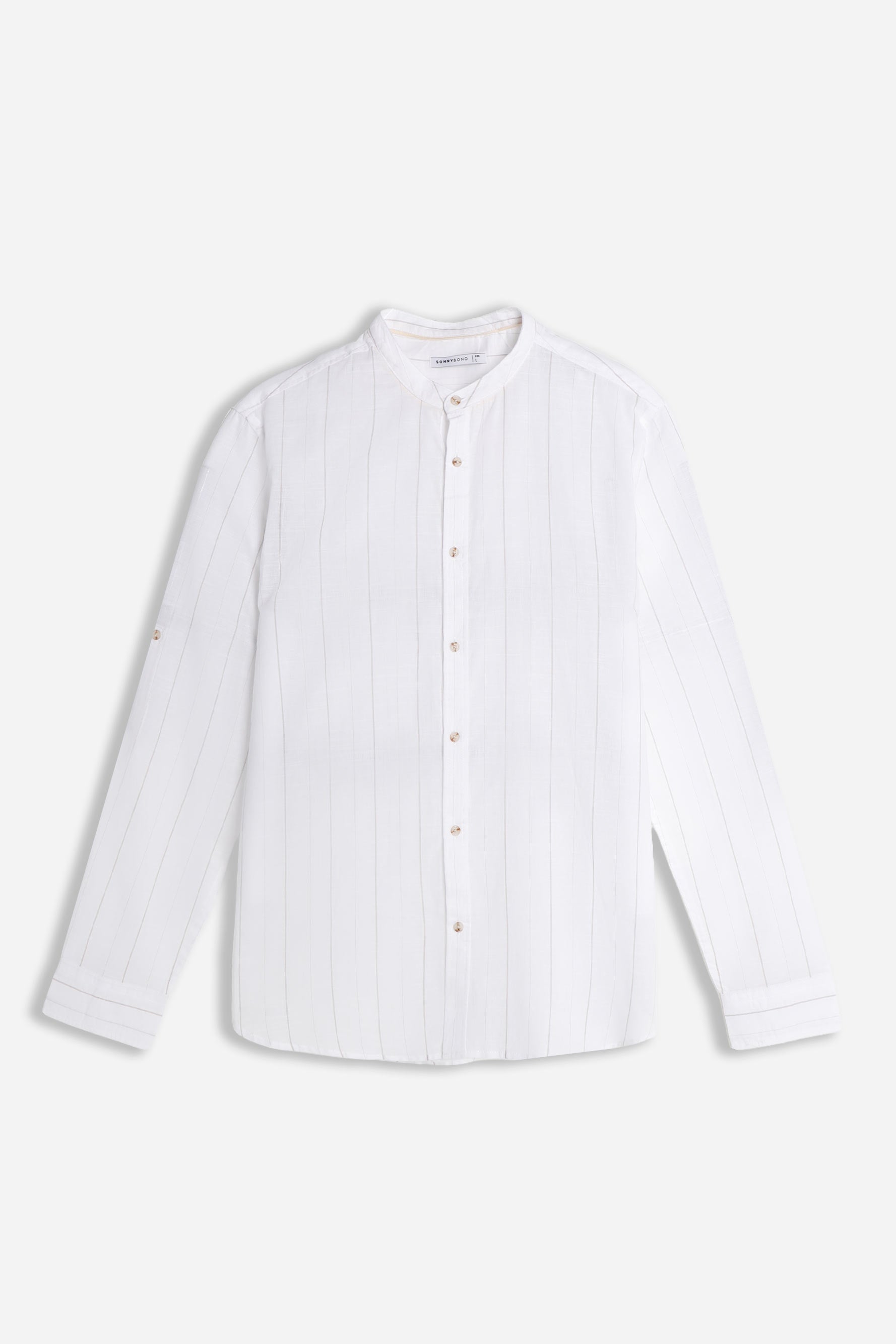 CAMICIA COLLO COREANO COTONE SLUB BEIGE