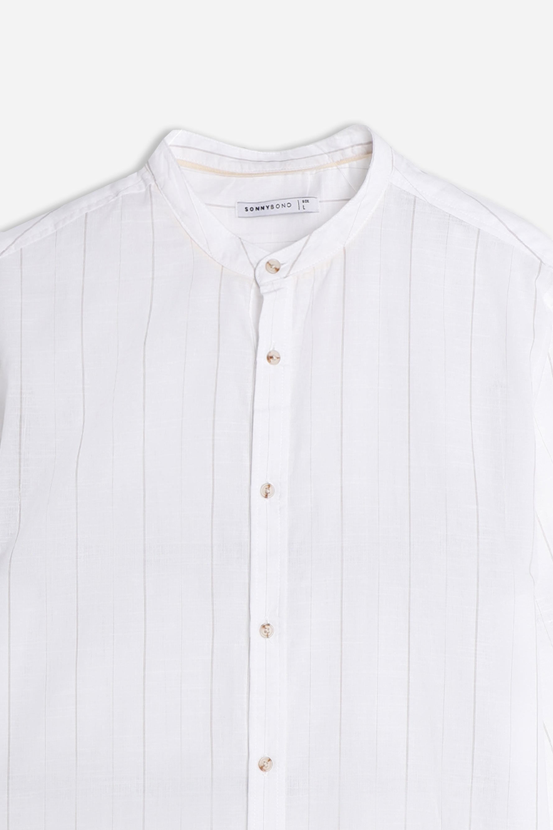 CAMICIA COLLO COREANO COTONE SLUB BEIGE