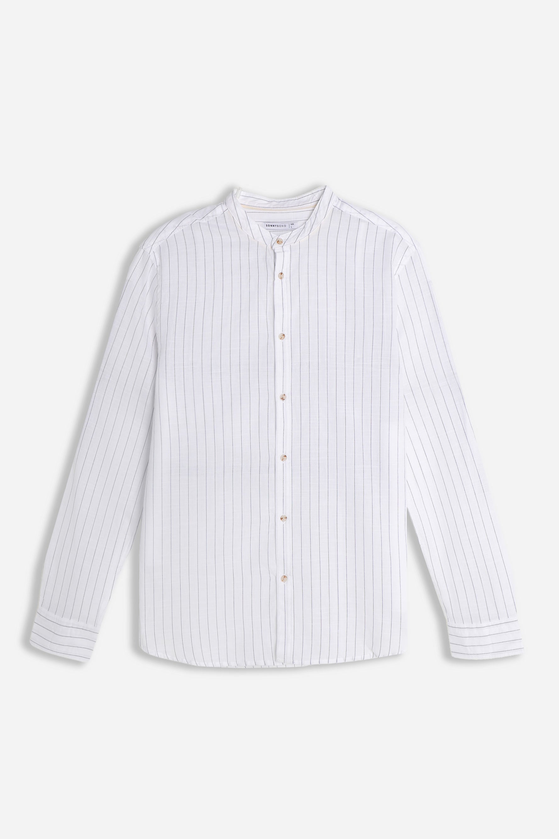 CAMICIA COLLO COREANO COTONE SLUB BLU