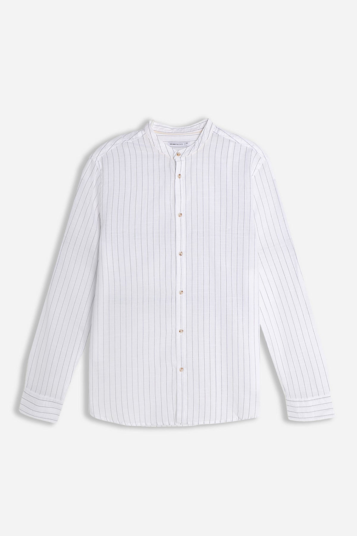 CAMICIA COLLO COREANO COTONE SLUB BLU