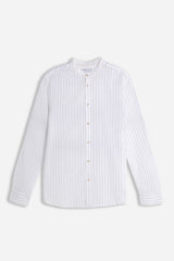 CAMICIA COLLO COREANO COTONE SLUB BLU