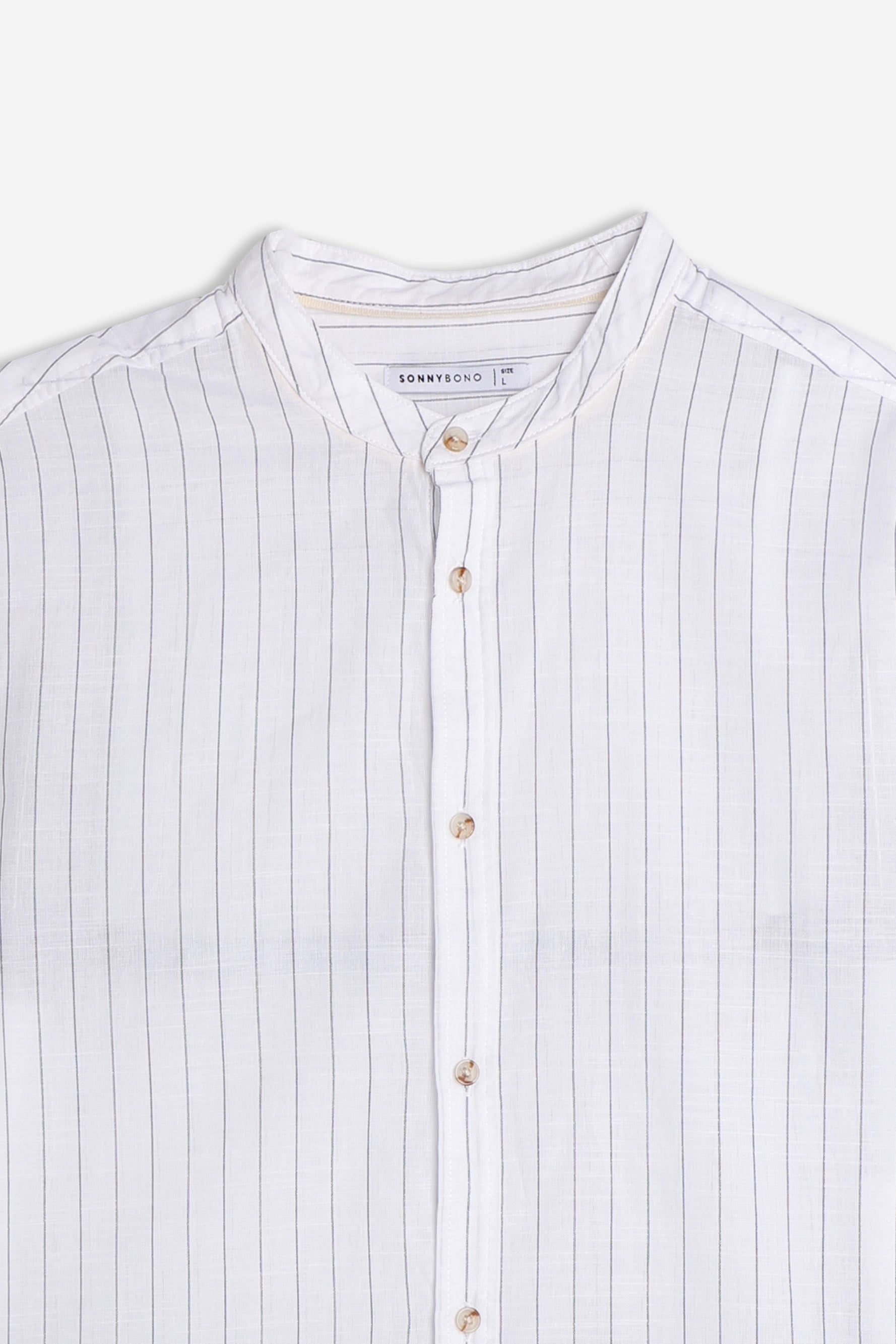 CAMICIA COLLO COREANO COTONE SLUB BLU