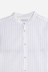 CAMICIA COLLO COREANO COTONE SLUB BLU