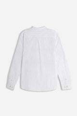 CAMICIA COLLO COREANO COTONE SLUB BLU