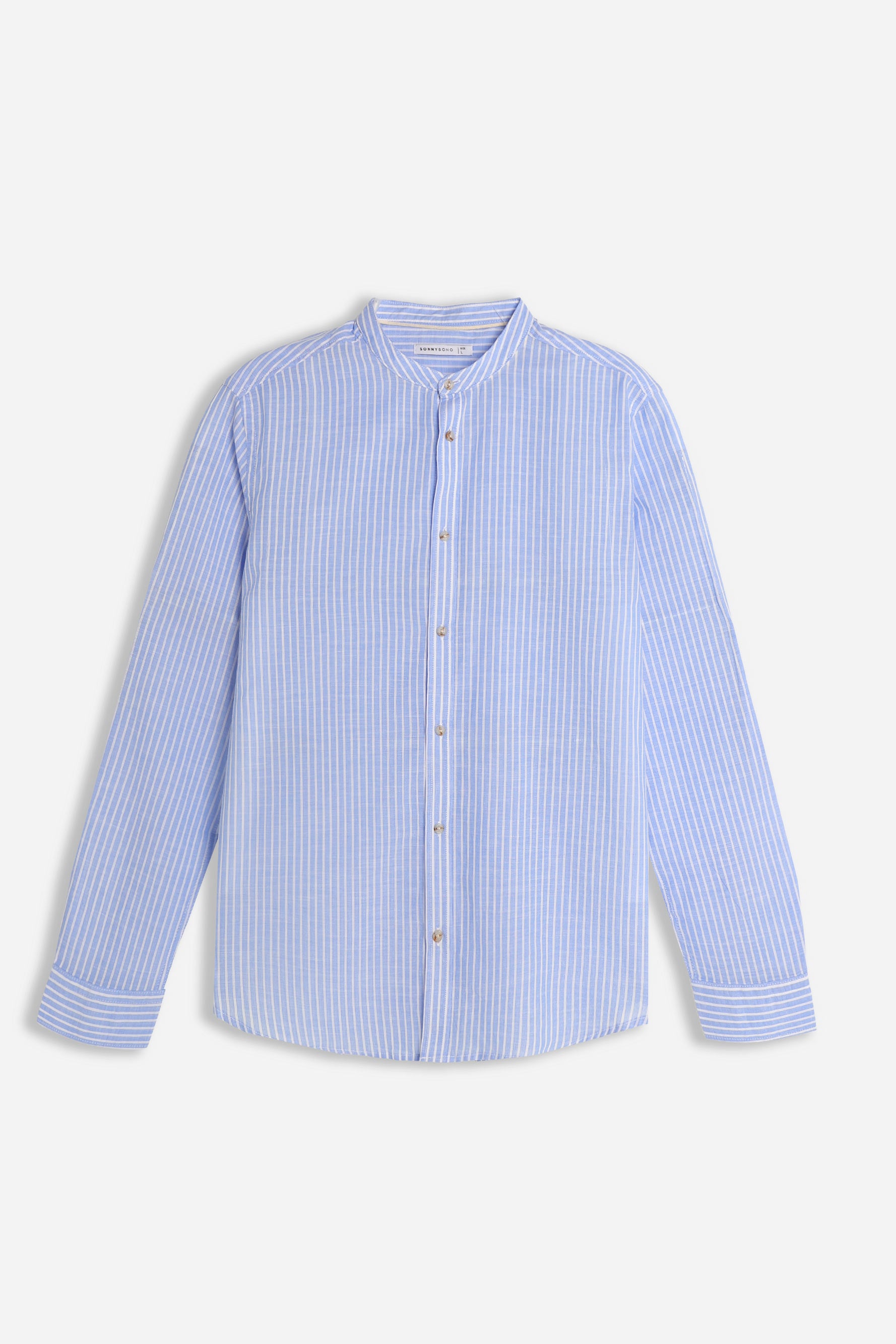 CAMICIA COLLO COREANO COTONE SLUB  CELESTE