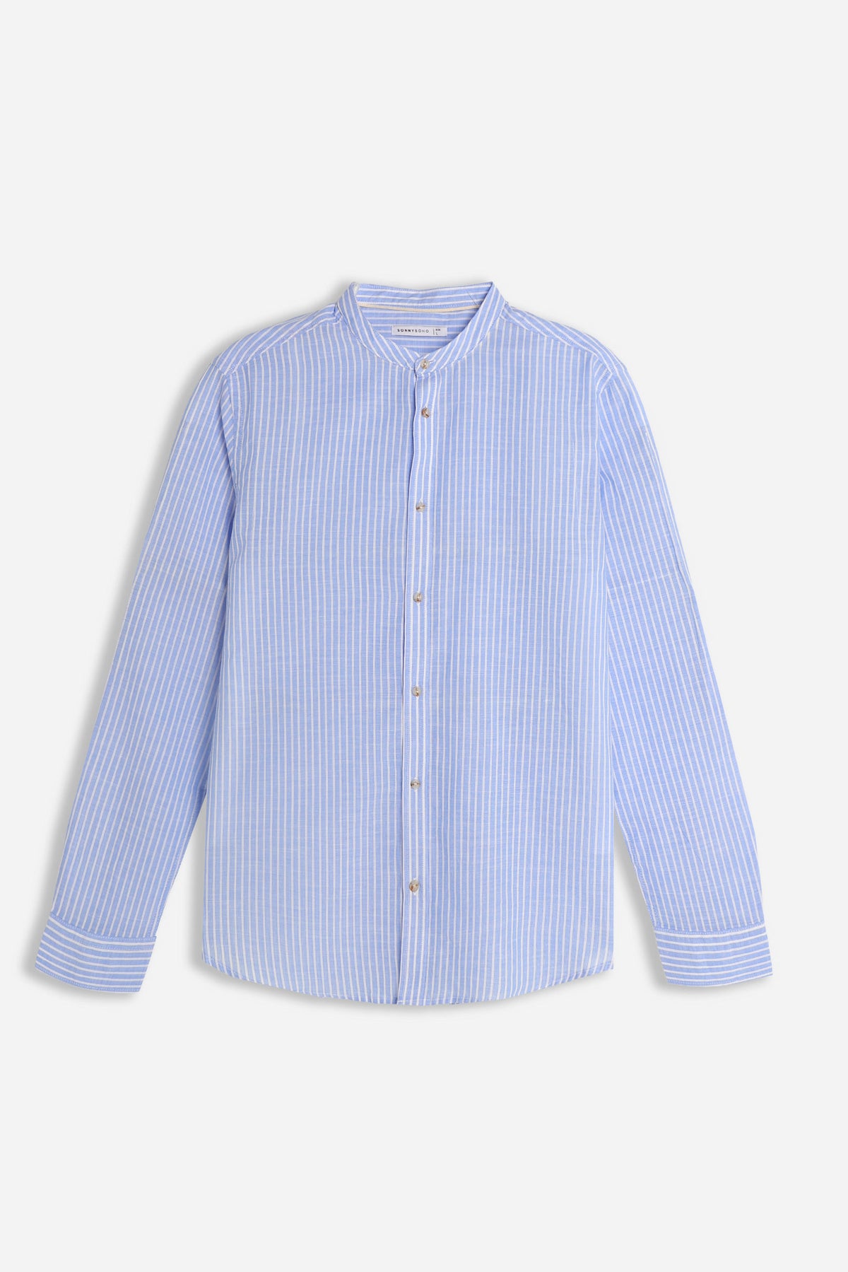 CAMICIA COLLO COREANO COTONE SLUB  CELESTE