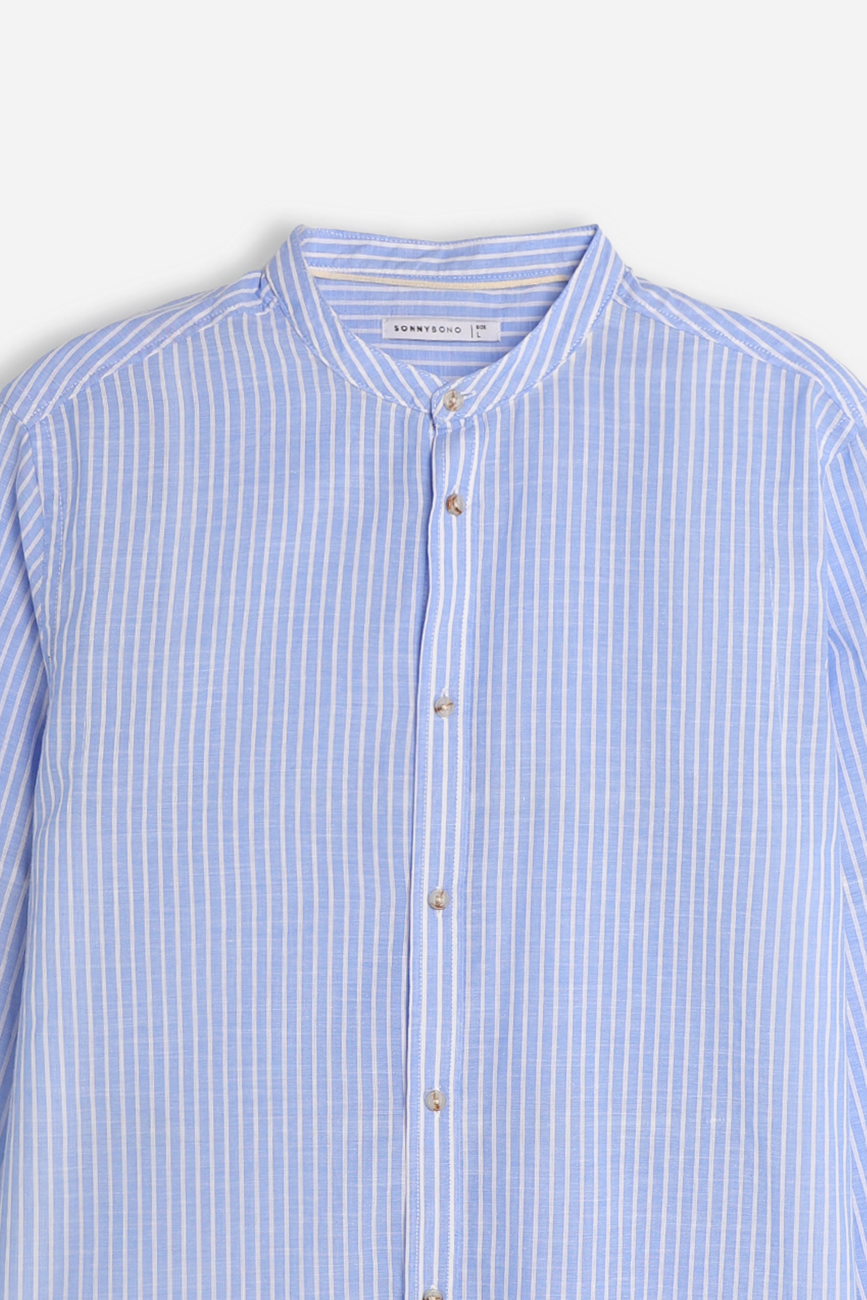 CAMICIA COLLO COREANO COTONE SLUB  CELESTE