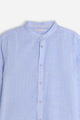 CAMICIA COLLO COREANO COTONE SLUB  CELESTE