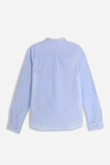 CAMICIA COLLO COREANO COTONE SLUB  CELESTE