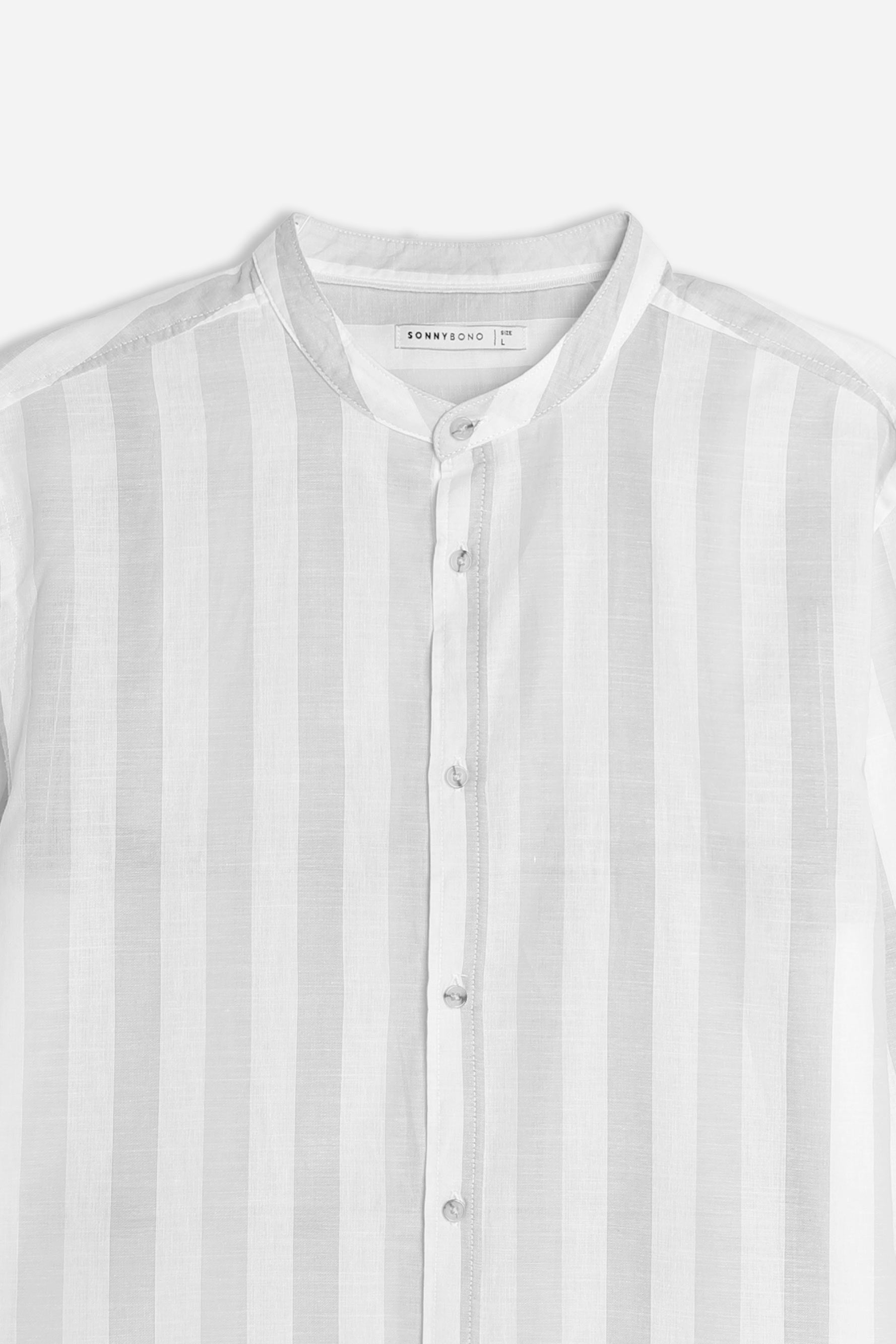 CAMICIA COLLO COREANO COTONE SLUB GRIGIO