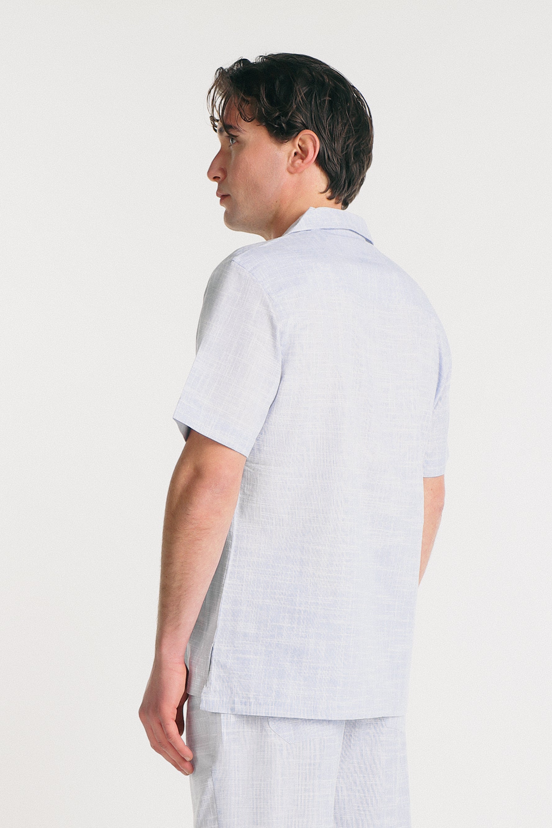 CAMICIA COLLO BOWLING IN SLUB AZZURRO