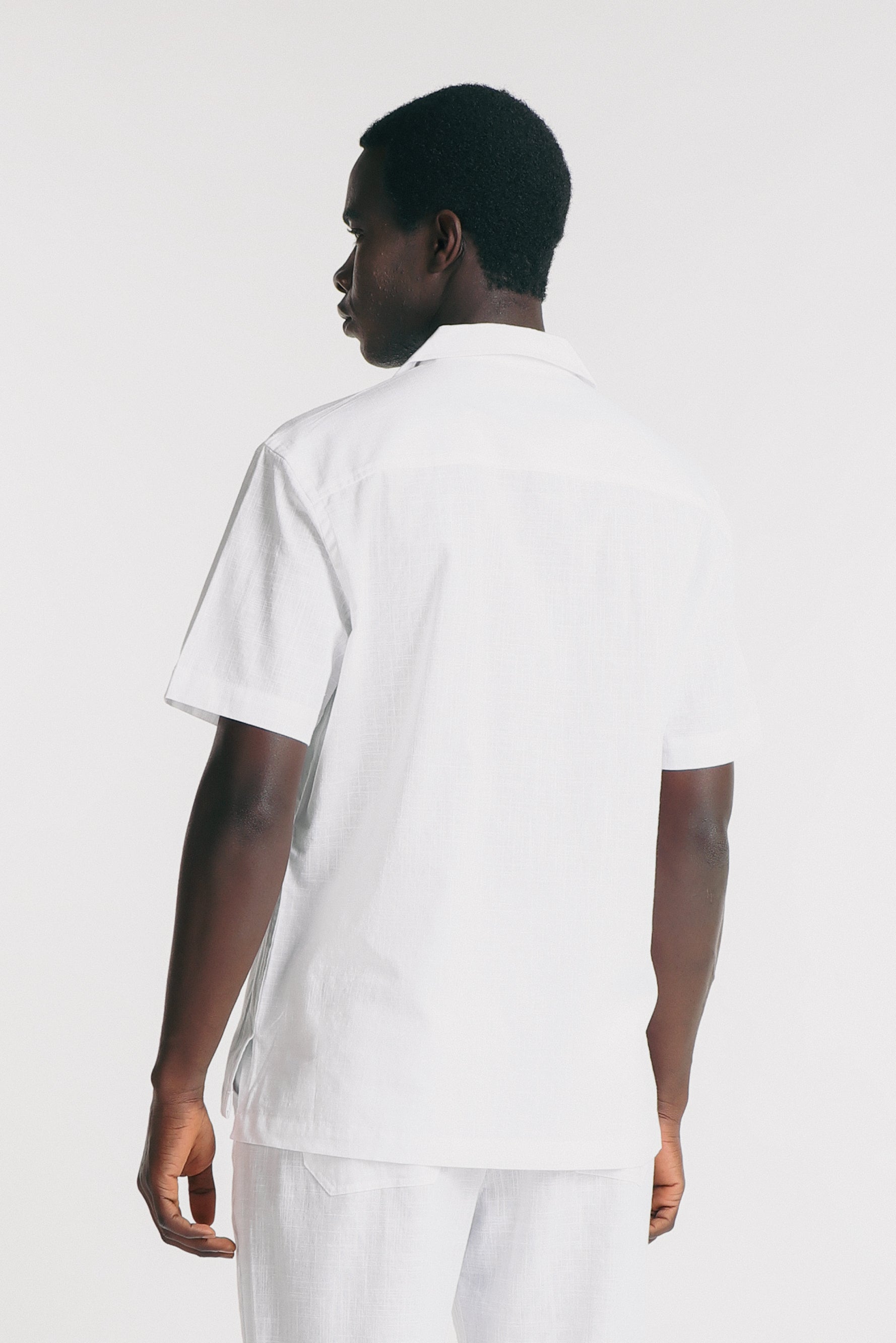 CAMICIA COLLO BOWLING IN SLUB BIANCO