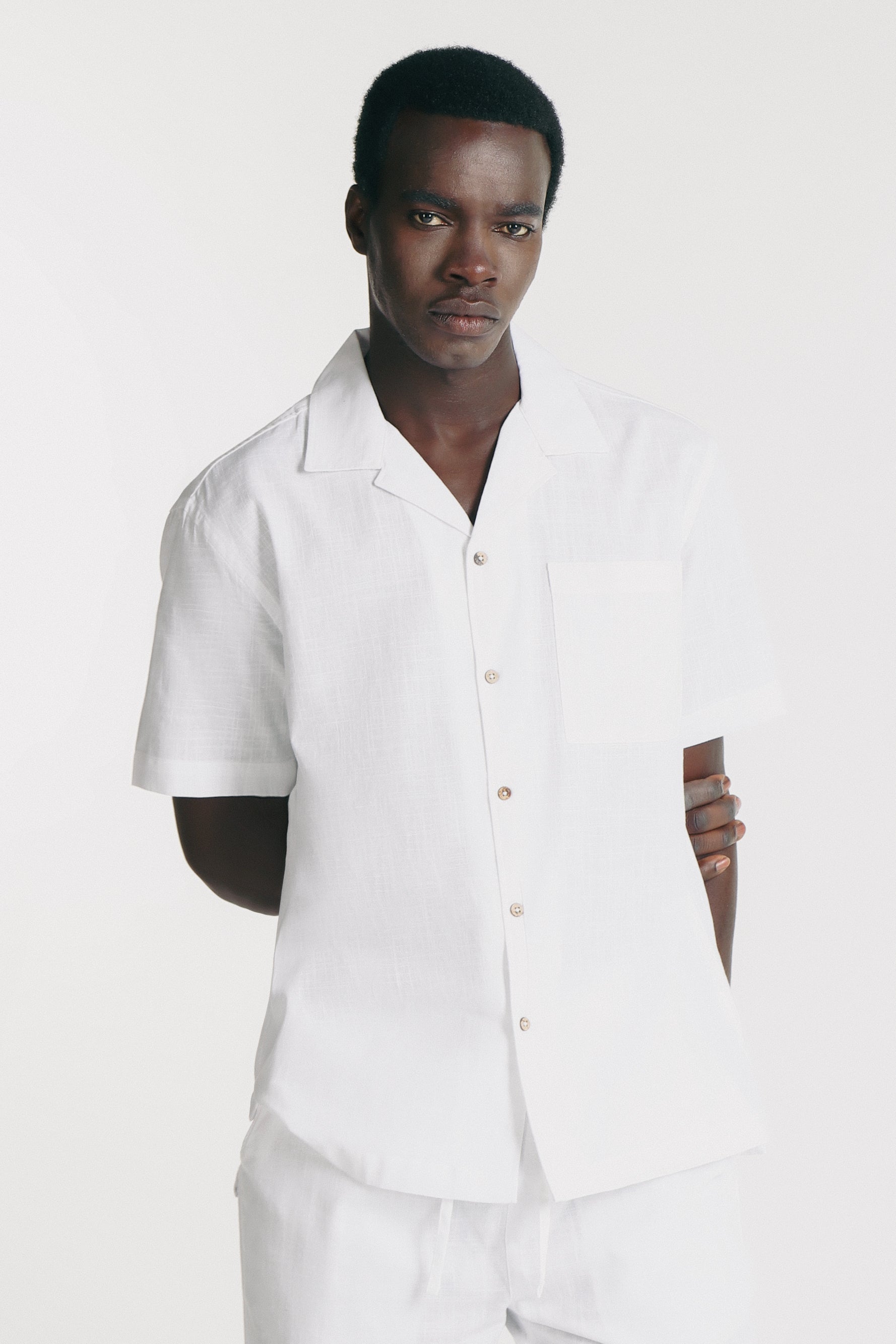 CAMICIA COLLO BOWLING IN SLUB BIANCO
