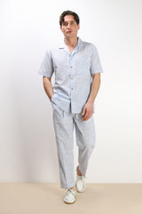 CAMICIA COLLO BOWLING MEZZA MANICA CON TASCHINO AZZURRO