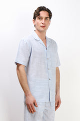 CAMICIA COLLO BOWLING MEZZA MANICA CON TASCHINO AZZURRO