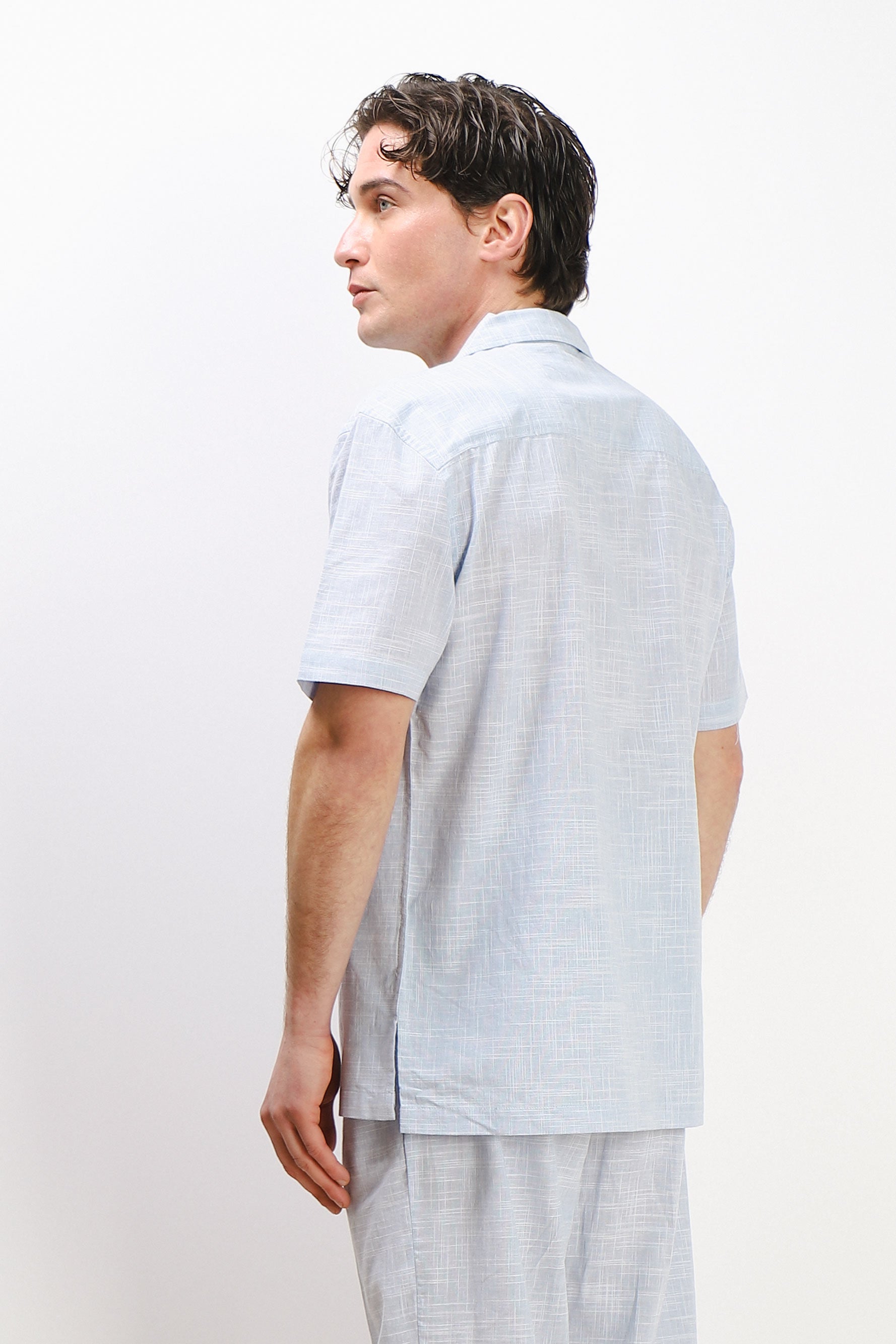 CAMICIA COLLO BOWLING MEZZA MANICA CON TASCHINO AZZURRO