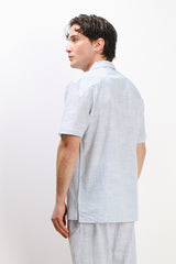 CAMICIA COLLO BOWLING MEZZA MANICA CON TASCHINO AZZURRO